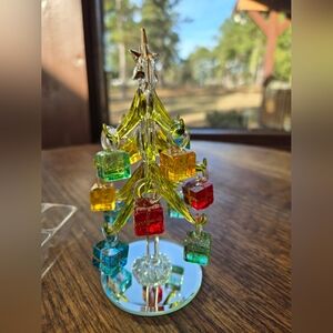 Crystal Christmas tree with ornaments.